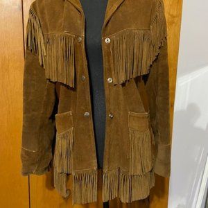 Vintage Western Brown Leather Fringe Coat